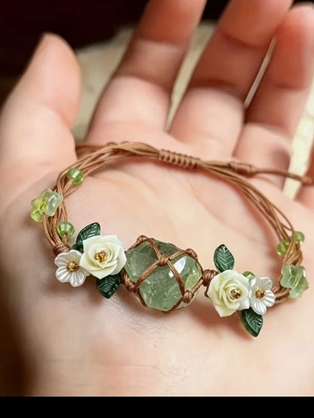 Handcrafted Dainty Floral Beaded Bracelet in Pink and Blue